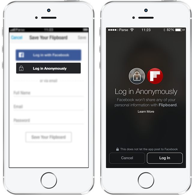 Facebook Anonymous Log-in