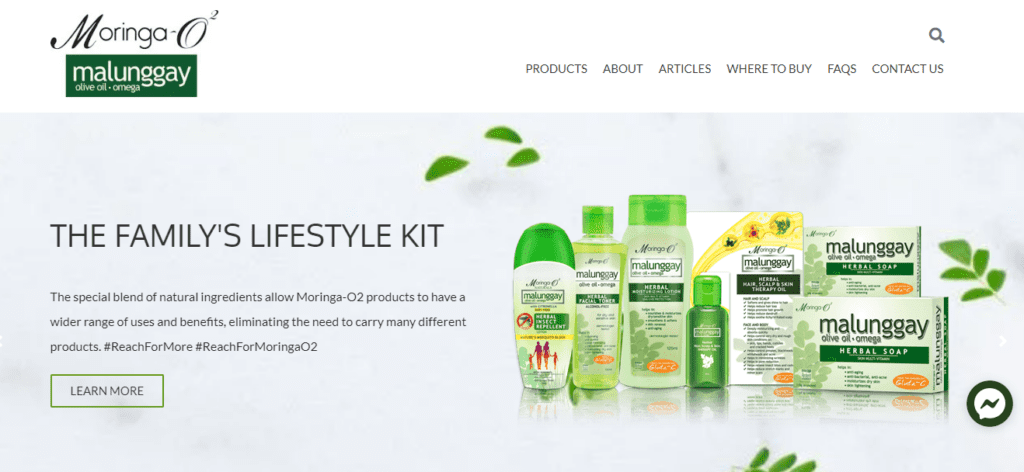 Moringa website featuring a clean web design