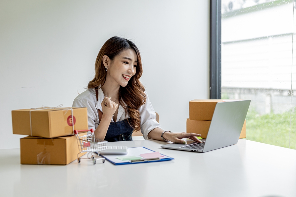 asian woman managing her products