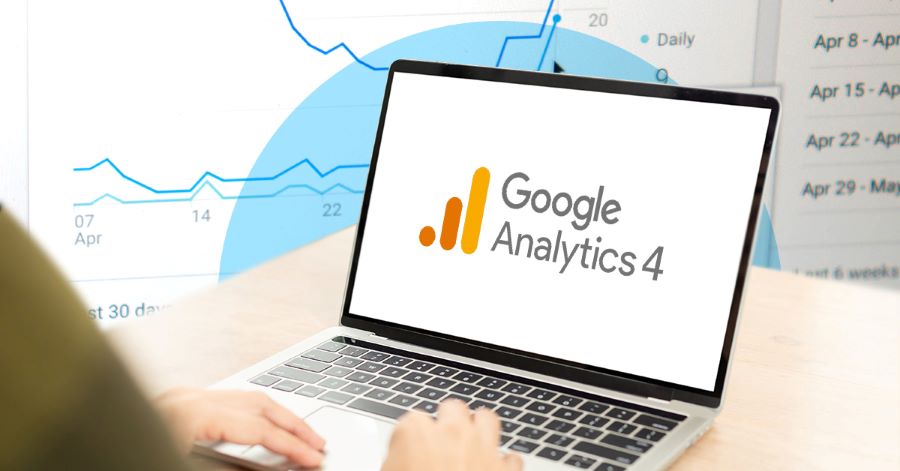 Laptop displaying Google Analytics 4