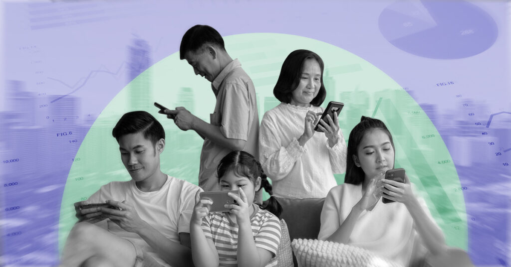 A family using their cellphones