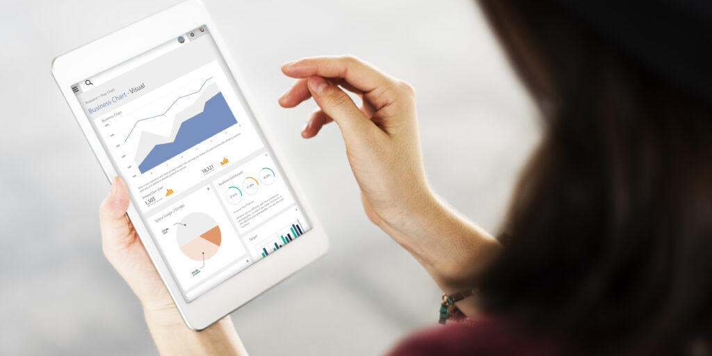 business analytics dashboard displayed in a tablet