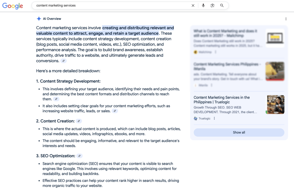 content marketing services on ai overview
