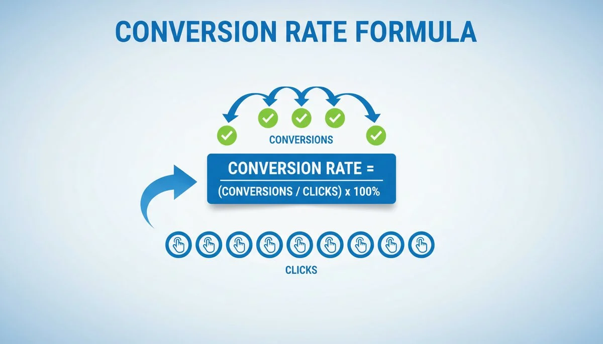 Infographic illustrating how to calculate conversion rate