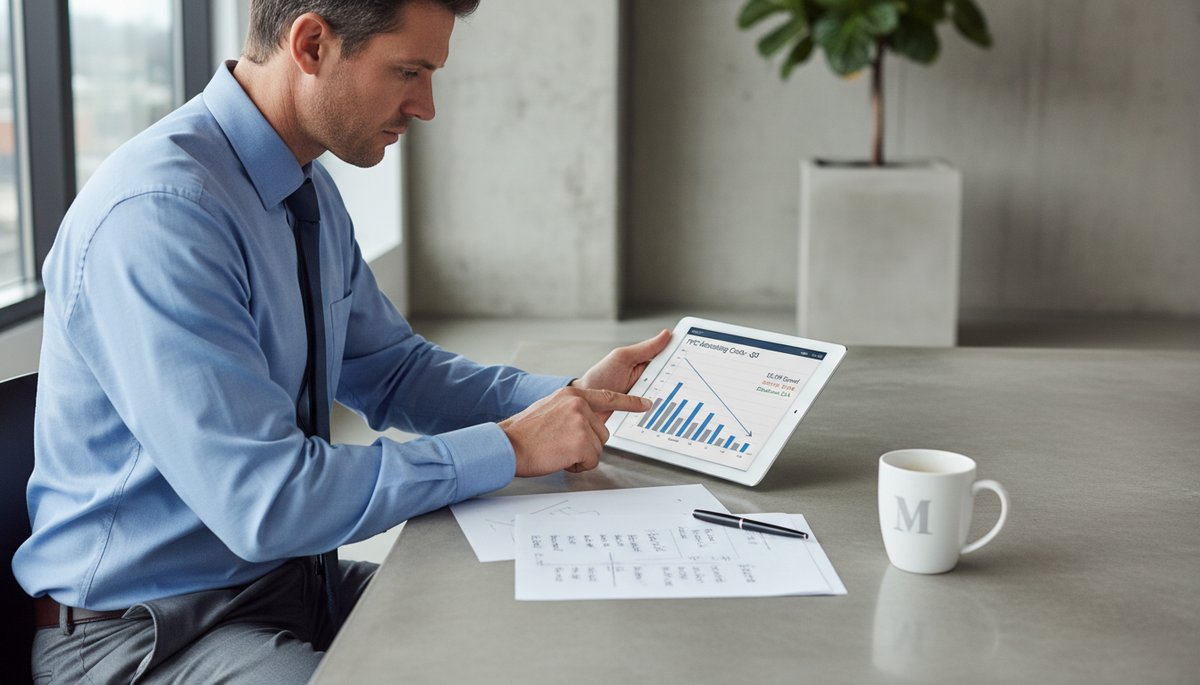 Reviewing PPC advertising costs on a tablet