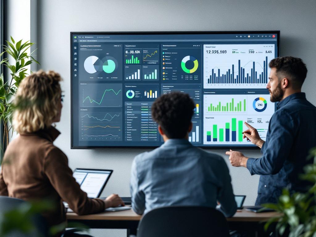 Marketing team analyzing customer data on dashboard