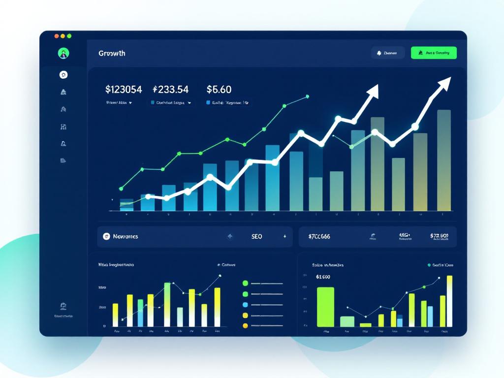 Digital marketing analytics dashboard showing growth metrics