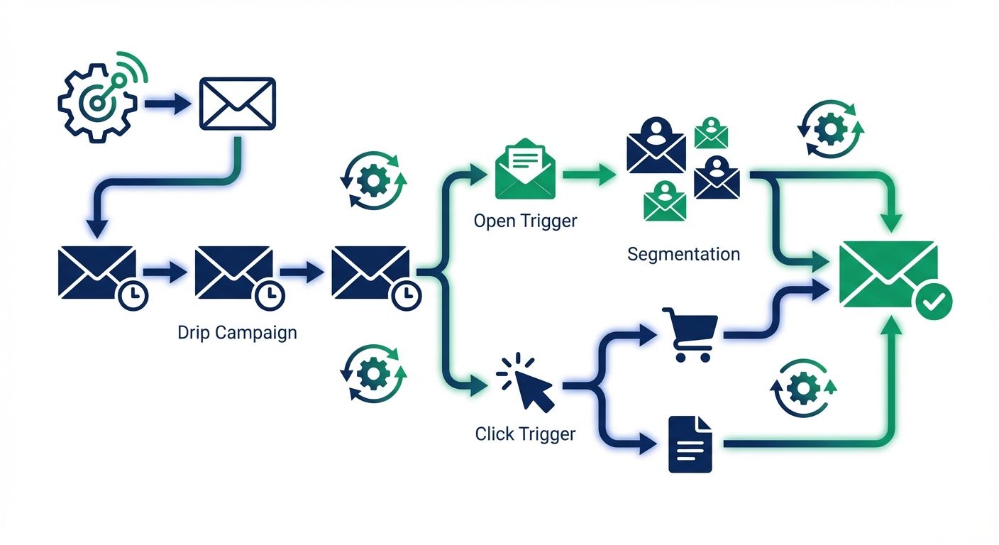 Automated email marketing workflow with drip campaigns and segmentation