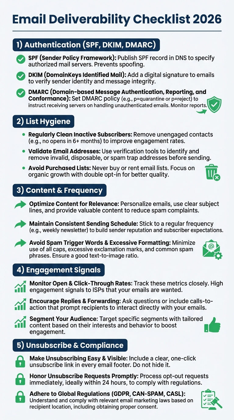 Email deliverability checklist infographic