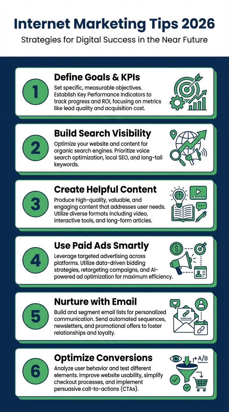 Internet marketing tips checklist infographic