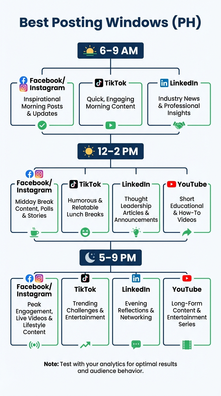 Best posting windows in the Philippines by daypart infographic