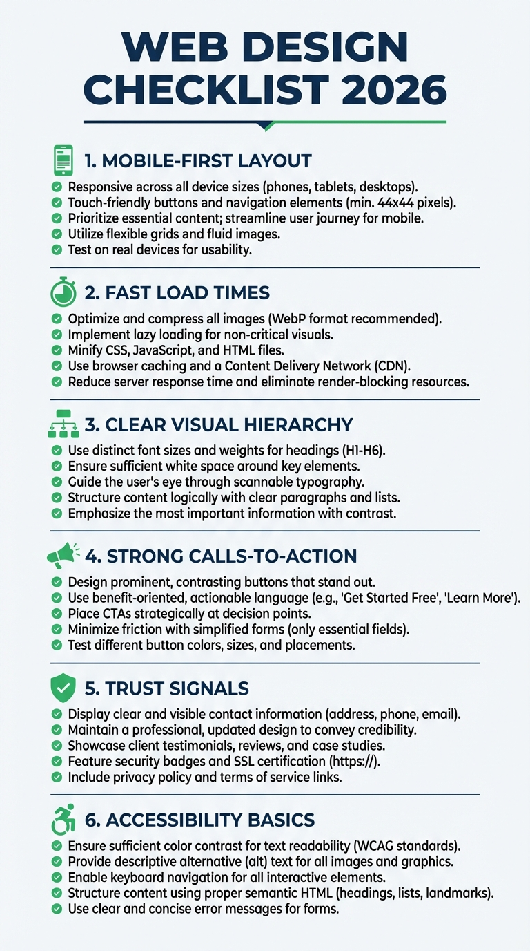 Web design checklist 2026 infographic