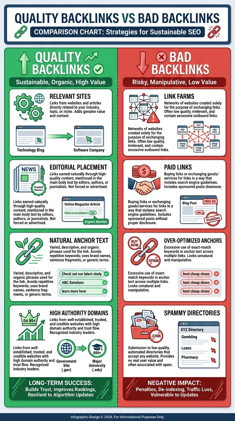 Quality vs Bad Backlinks Infographic