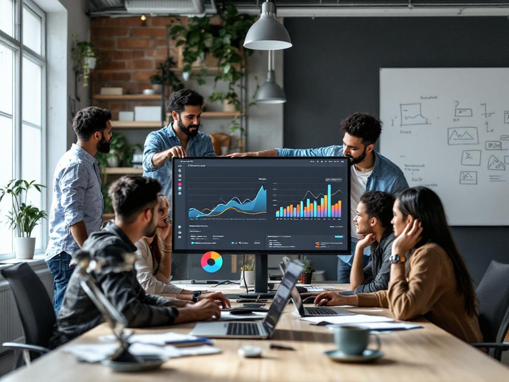 Marketing team collaborating on social media strategy