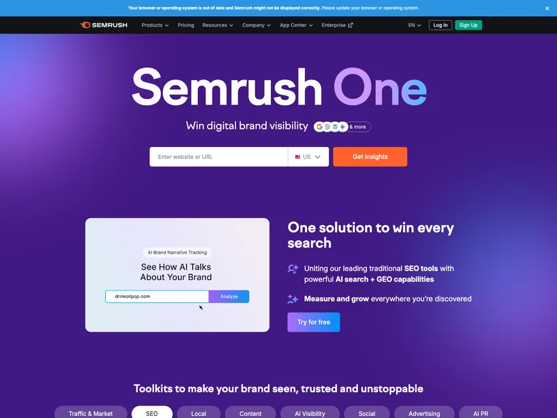 SEMrush competitive research dashboard