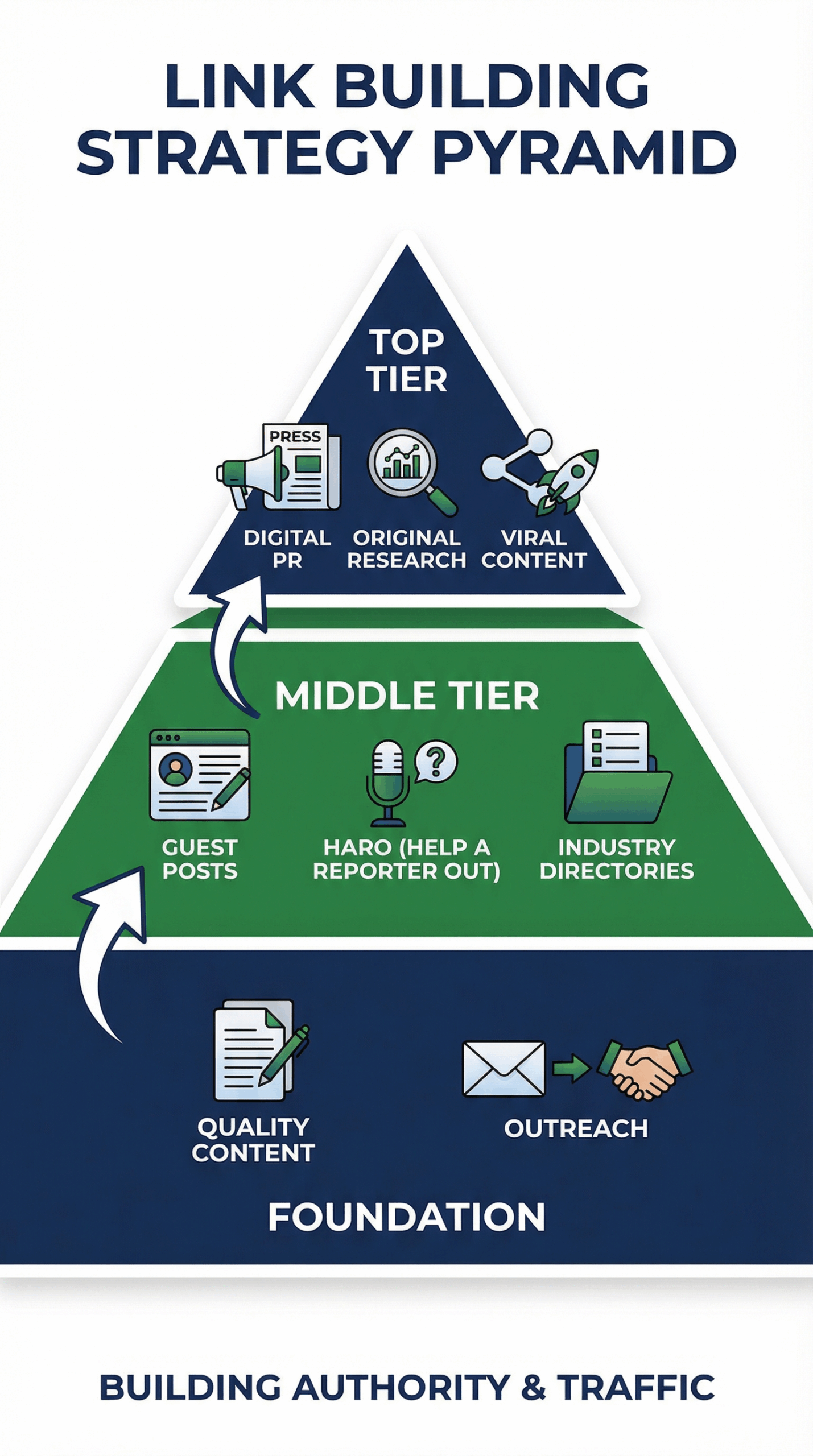 Link Building Strategy Pyramid - Foundation, Middle Tier, Top Tier