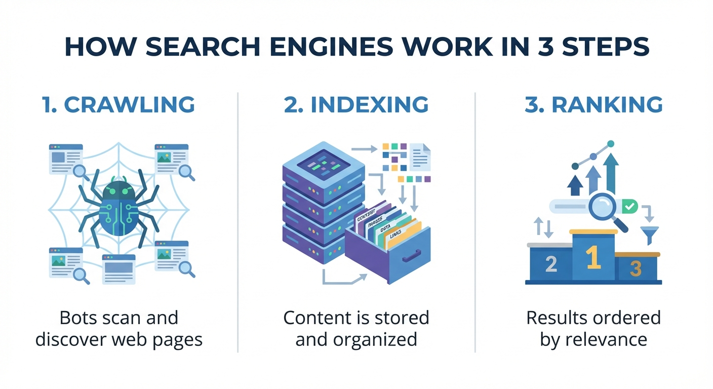 How Search Engines Work - Crawling, Indexing, Ranking