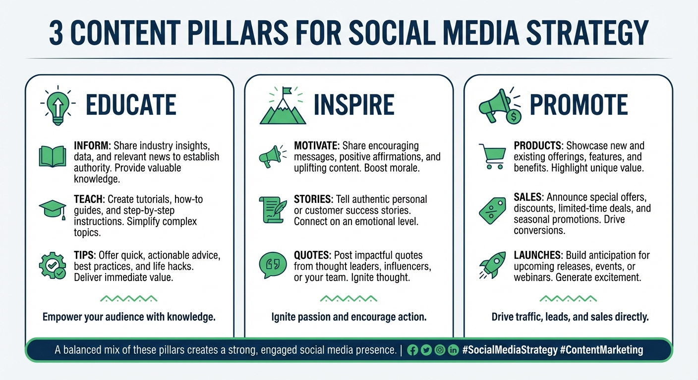 Content Pillars - Educate Inspire Promote