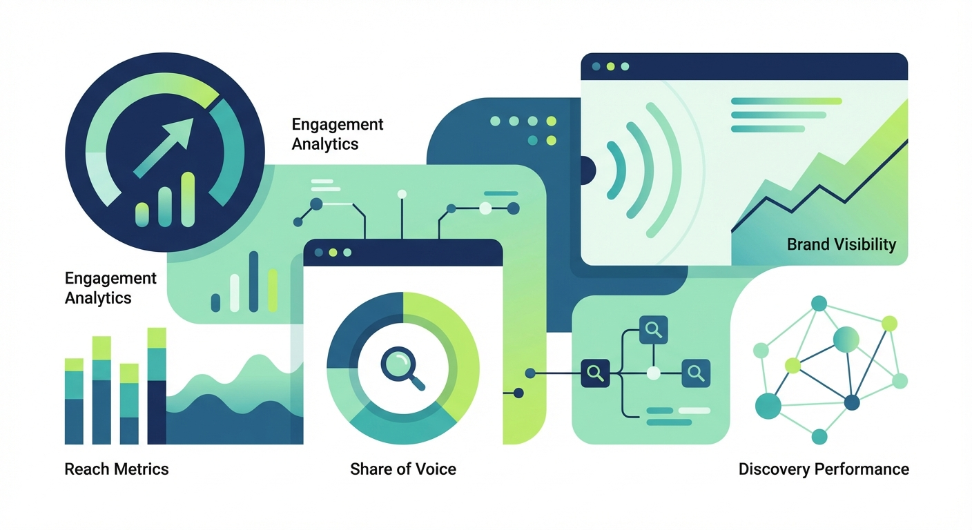 Social media search performance metrics and engagement analytics dashboard