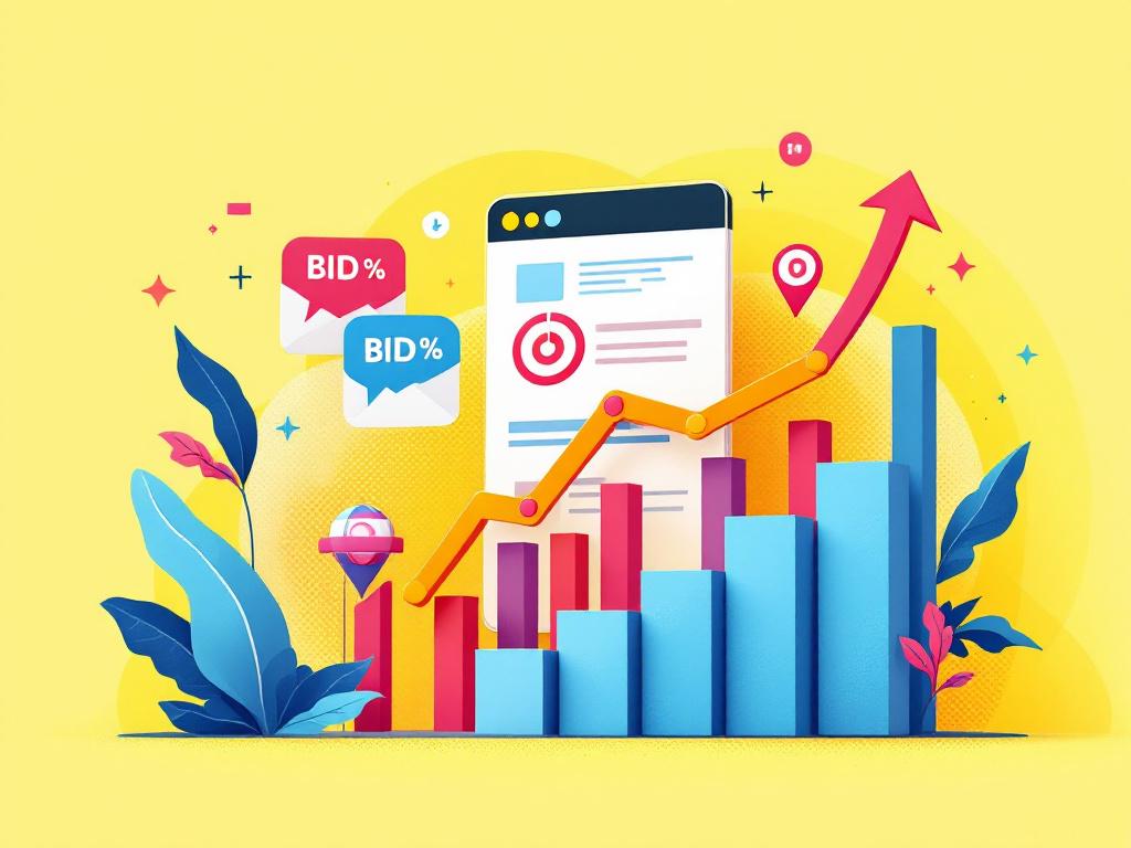 Paid ads concept with bid tags and target markers