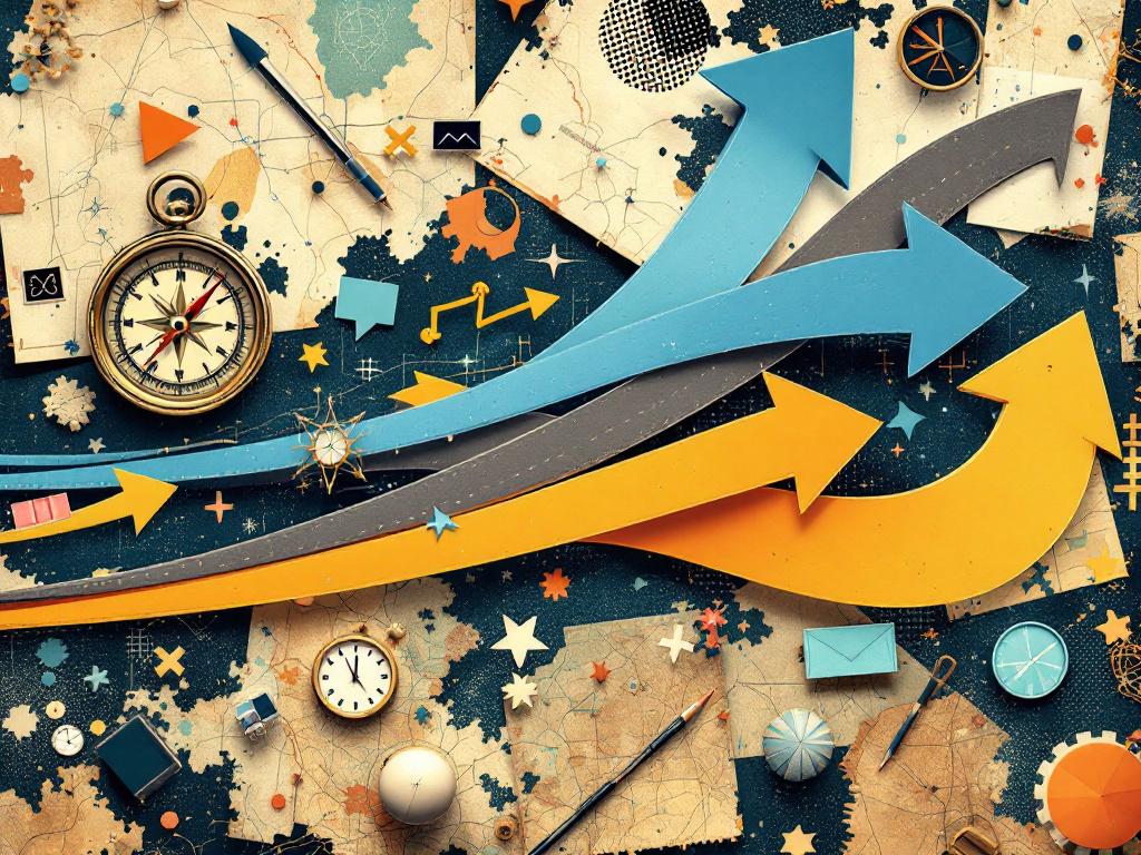 Digital marketing strategy roadmap with directional arrows