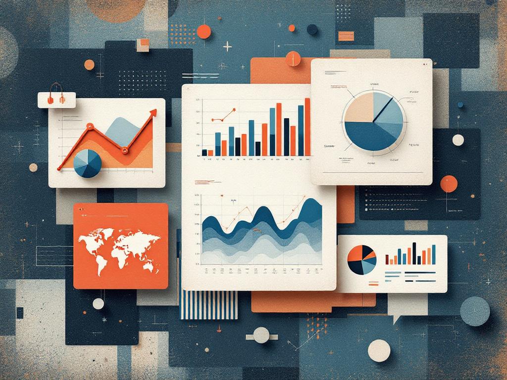 Analytics dashboard motif with charts and heatmaps