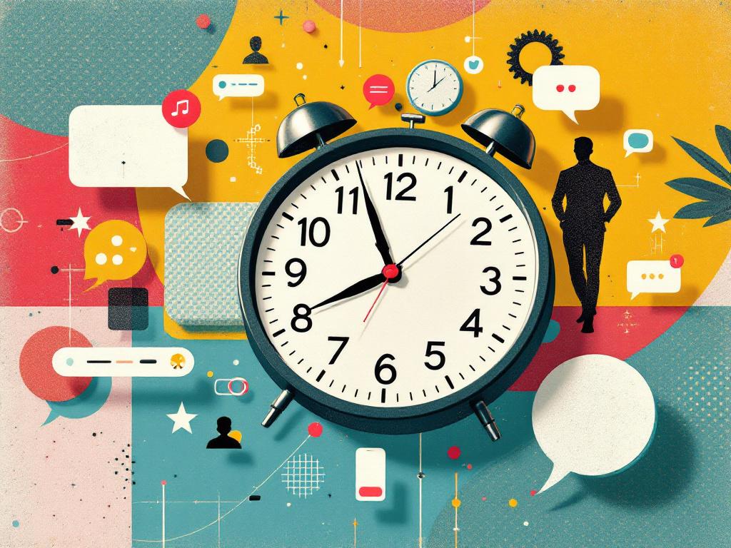 Abstract social media timing concept with clocks and notification icons