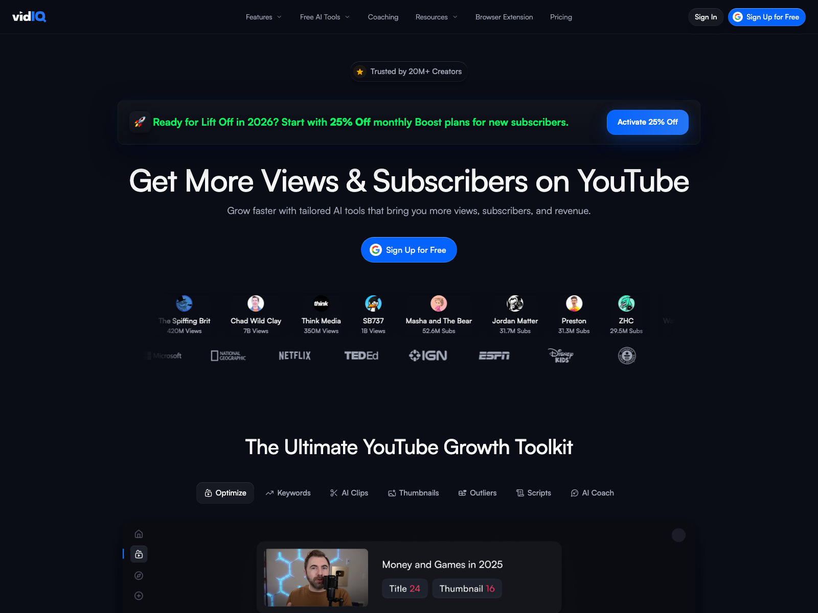 vidIQ YouTube analytics tool interface