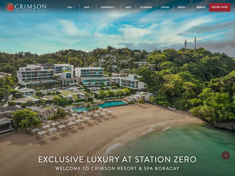 Screenshot of Crimson Resort and Spa Boracay website showing resort experience presentation and visual appeal.