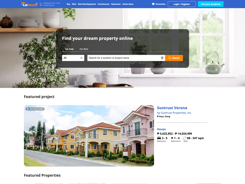 Screenshot of Lamudi Philippines showing property discovery and listing-rich search experience.