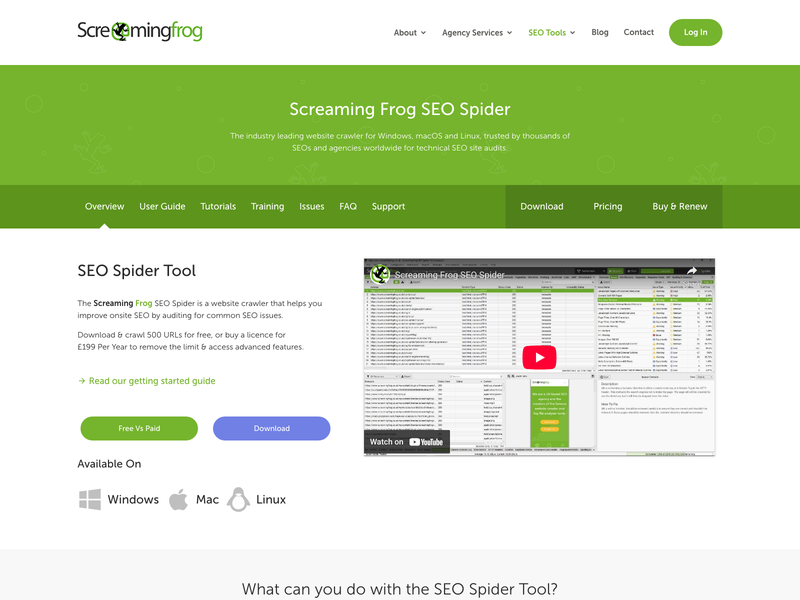 Screenshot of Screaming Frog SEO Spider crawler page.