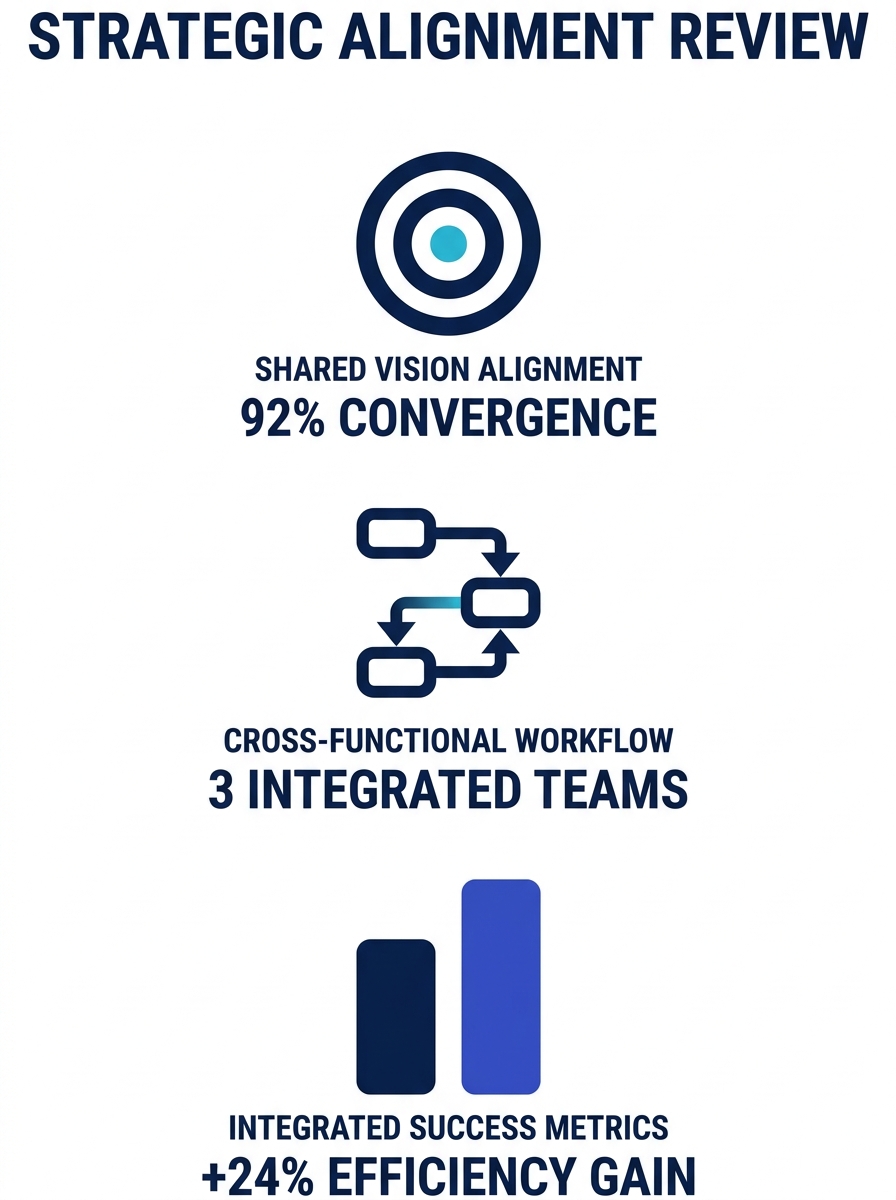 Marketing executives reviewing organizational alignment frameworks during strategy session