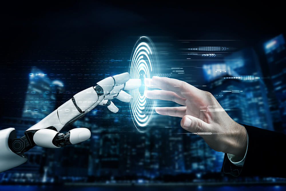 Robot hand and human hand touching