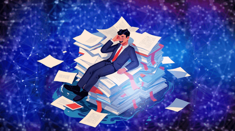 man on top of documents