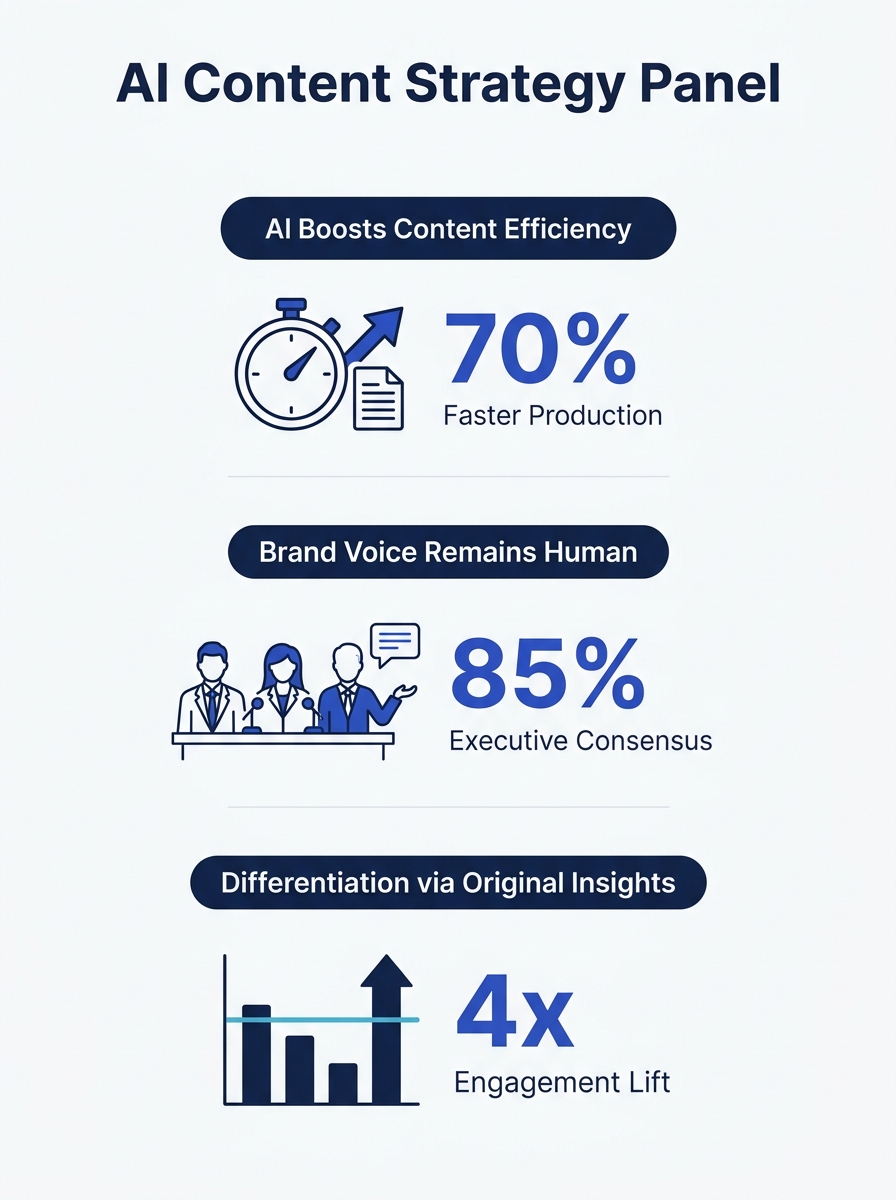 Marketing executives discuss AI content strategy and brand differentiation at industry panel